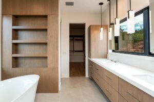 luxury wood cabinets and shelving bathroom